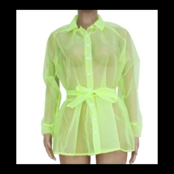 NW/OT! Sheer Mesh LimeGreen Belted Outerwear! - Picture 5 of 6